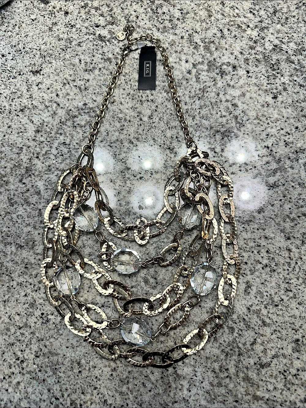 NWT R.I.G Layered Statement Necklace in Gold with Crystals